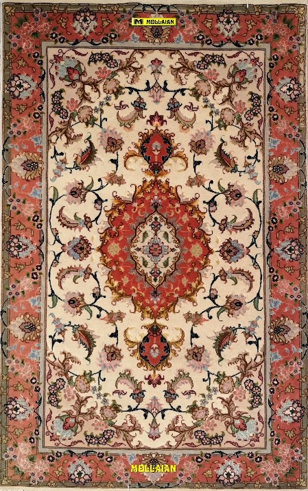 Tappeto originale pregiato Tabriz 60R extra-fine con Seta Persia 125 x 77 tappeto con inserti di seta bianca
