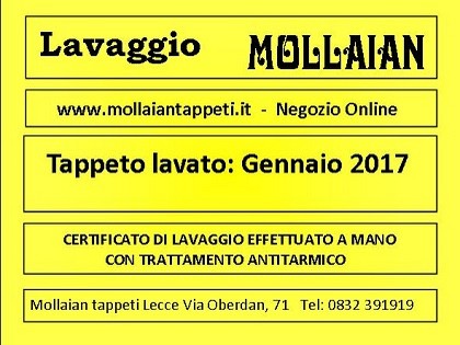 Certificato di lavaggio tappeto Mollaian